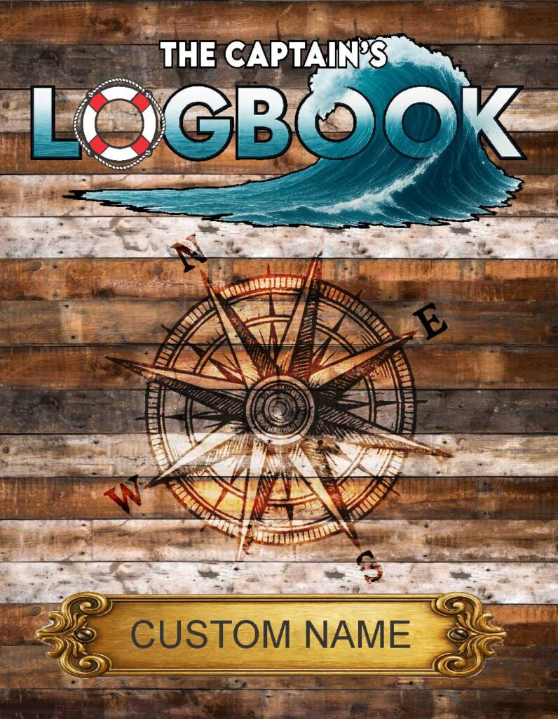 Captain’s Logbook – customizable nautical voyage journal – boat log book by The Boat Name Guy.